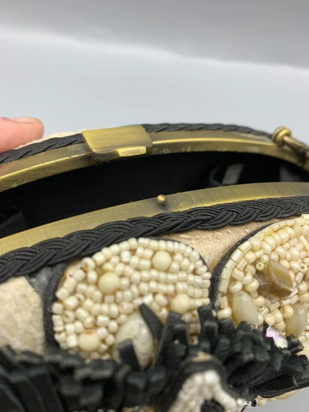 Vintage Mary Frances Zebra-Beaded Handbag Clutch with Removable Shoulder Chain
